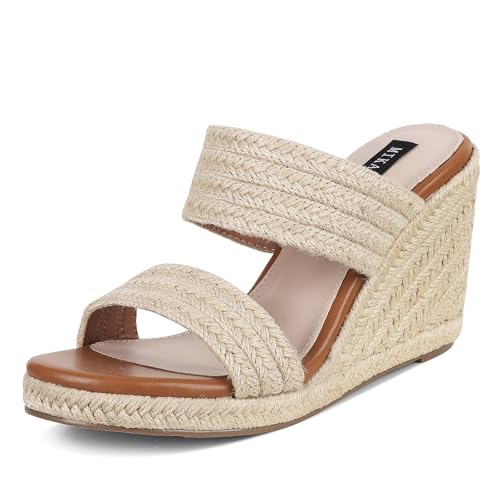 Image of mikarka Slip On Wedge Sandals for Women Open Toe Espadrilles Platform Slides Dressy High Heel Beach Summer Sandal Comfortable Wedges Shoe Mules