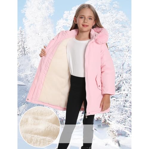 Boys Girls Fuzzy Hooded Puffer Coats Fleece-Lined Winter Warm Zip up Parka Down Jackets Kids Windproof Outwear4