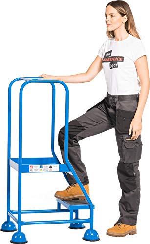 The Workplace Depot Mobile Safety Steps – Robust Steel Frame, Dual Handrails & Anti-Skid Treads – Secure & Compact Workplace Access Solution for Storage, Warehouses & Offices (2 Tread)