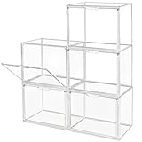 GUDEMAY Clear Stackable Plastic Storage Bins with Magnetic Lid, Dustproof Book & Cosmetic Display Cases, Large Figures Collectibles Showcase, Shoe Box, Protection Organizer (L, Count, 5)