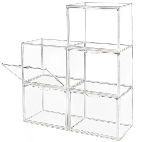 GUDEMAY Clear Stackable Plastic Storage Bins with Magnetic Lid, Dustproof Book & Cosmetic Display Cases, Large Figures Collectibles Showcase, Shoe Box, Protection Organizer (L, Count, 5)