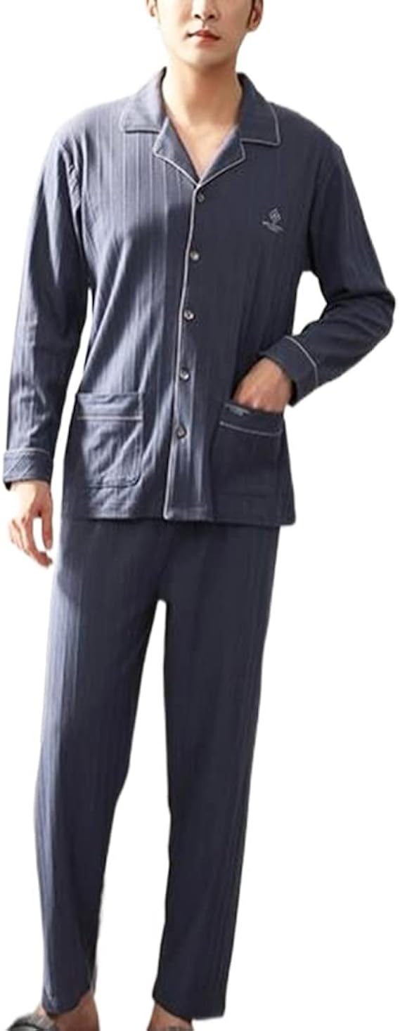 Amazon メンズパジャマ 長袖 上下セット ルームウェア 綿 無地 前開き 吸汗速乾 通気 薄手 肌に優しい 柔らかい 寝巻き ゆったり おしゃれ 快適 部屋着 春夏秋冬用 大きいサイズ M 4xl パジャマ 通販