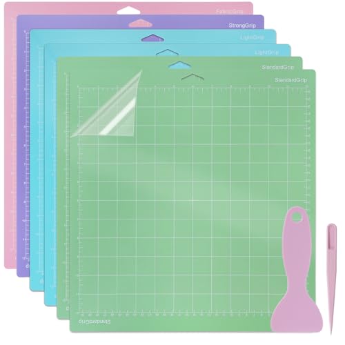 COEWUR 6 Pack Variety Cutting Mat for Cricut Explore One/Air/Air 2/ Maker, 12x12 Inch Adhesive Sticky Cutting Mats with Tweezers Scraper, Durable Non-Slip Plotter Mat