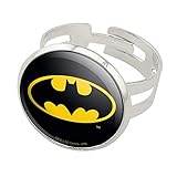 GRAPHICS & MORE Batman Classic Bat Shield Logo Silver Plated Adjustable Novelty Ring