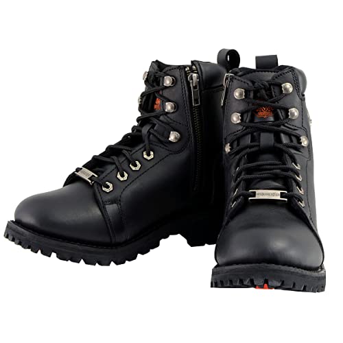 Milwaukee Leather MBL200 Bota feminina de couro preto com cadarço e zíper lateral - 38