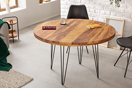 Modern Outdoor Round Dining Table: Stylish, Durable, and Space-Saving Designs 3 UK FURNITURE Beautiful Round Wooden Dining Table 4 Seater with Vintage Finish Ideal for Outdoor Indoor Brown Colour