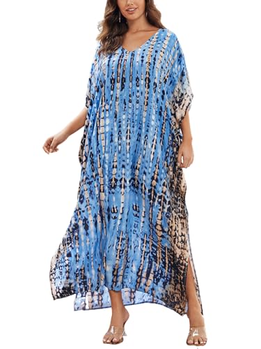 IMAGEKOPE Kaftan Dresses for Women Plus Size Bathing Suit Cover up Vneck Batwing Dress Loose fit Moroccan Caftan mumu Dresses