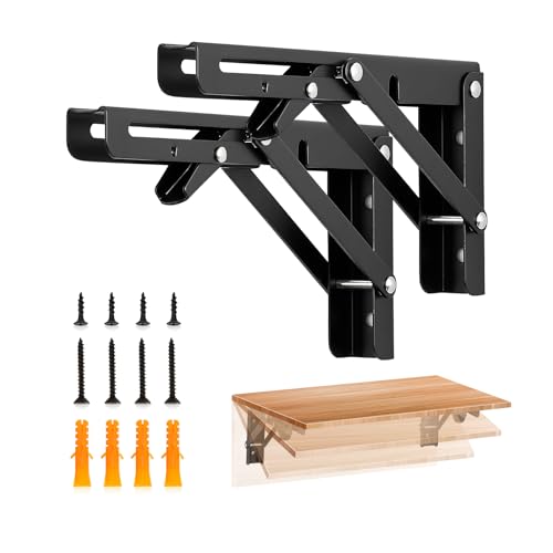 JOY DECOR Matte Black Folding Shelf Brackets, 8 Inch, 2 Pack