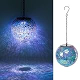 Mosaic Solar Lanterns Waterproof Hanging Solar Lights Graden Decor, Blue