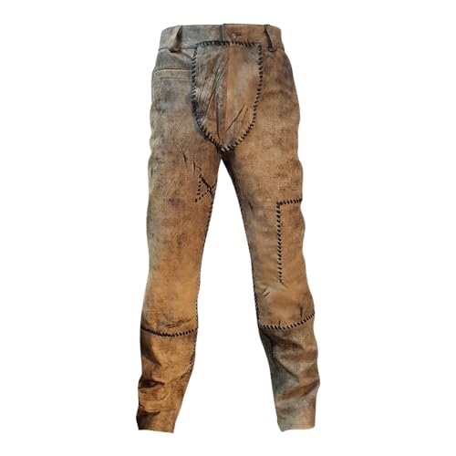 Mad Fury Road Motorcycle Biker Pants - Max 4 Distressed Brown Leather Jeans for Mens - Cosplay Movie Outfit