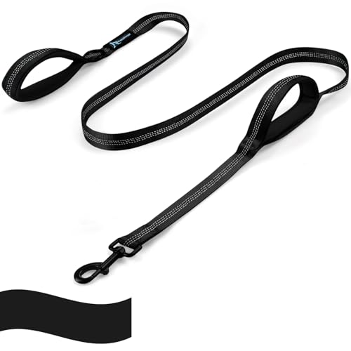 PuppyDoggy Dog Leash for Large Medium Dogs 6Ft x 1" Reflective Stitching Large Leash with 2 Traffic Padded Handles Dog Lead Rope Pet Leash for Running Walking Training (All Black 1 Pack)