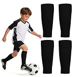 2 Pares de Calcetines de Fútbol Infantil Negro Transpirables, con Protectores para Espinillas - Calcetines de Entrenamiento para Niños/Niñas - Ciclismo, Running, Baloncesto, Fútbol