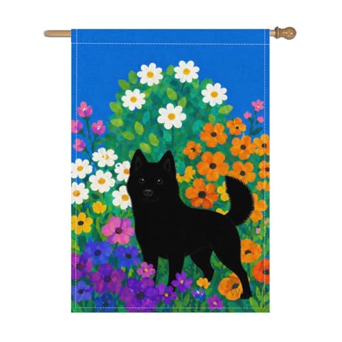 Wordatu Hello Summer Flower Husky Garden Flag 28x40 Inch Vertical Double Sided Farmhouse Holiday Outside Decorations Yard Flag Spring and Summer Black shadow (18280)