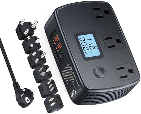 Voltage Converter 220v to 110v Converter with PD30W+2 QC3.0+3 AC Outlets+ Voltage and Wattage Display, 250W Travel Power Converter Universal Travel Adapter for EU/UK/Italy/AUS/Asia/India/S.Africa