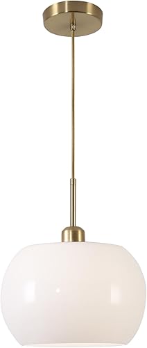 BOKT Lámpara colgante de cúpula dorada de mediados de siglo, moderna lámpara colgante de globo blanco para isla de cocina, lámpara colgante de