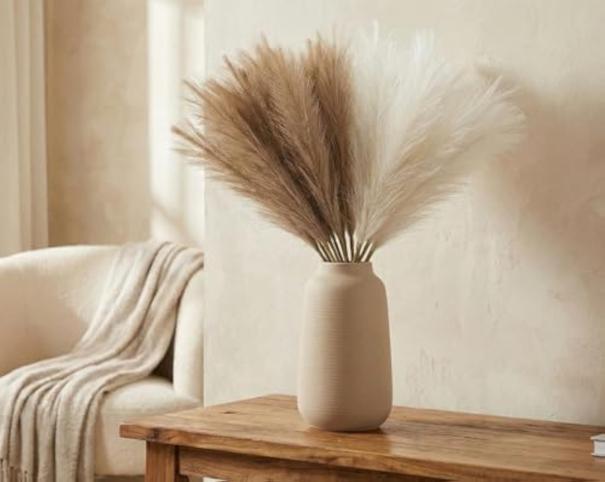 Faux Pampas Grass Flower Arrangement, 41cm for Boho Decor