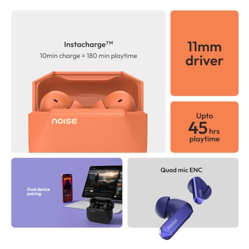 Image of Noise ALT Buds(S) Truly Wireless Earbuds with 45H of Playtime, Quad Mic with ENC, App Support, Instacharge, Dual Pairing, Low Latency for Gaming, 11mm Driver, BT V6.0 (Chosen Orange)