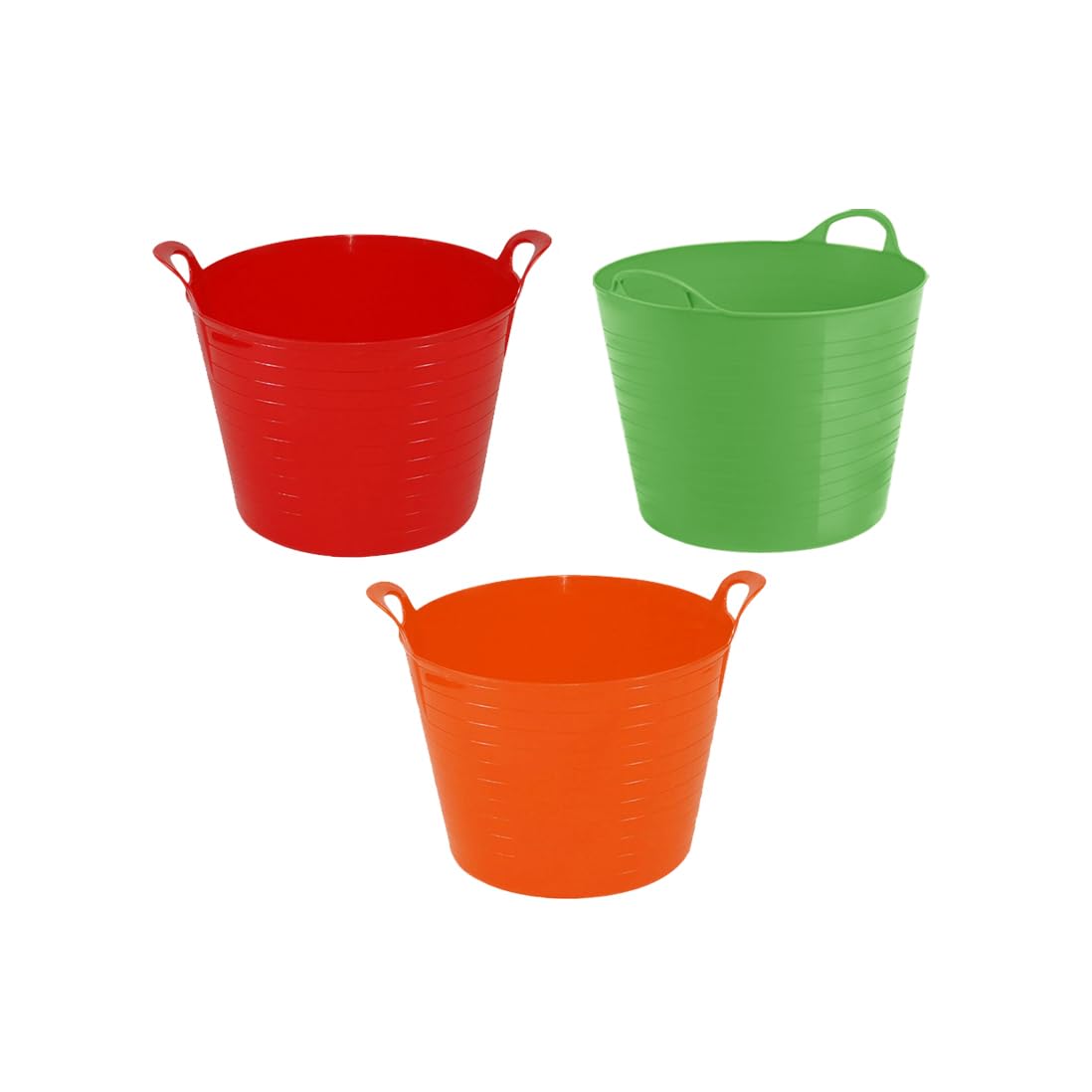 Set of 3-26L Litre Flexi Red, Lime green, Orange - Robust Versatile Multipurpose Medium Flexi Tub Garden Home Flexible Plastic Storage Container Bucket Tub Trug Horse Feeder Flex Tub- MADE IN UK