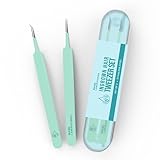 Base Labs Ingrown Hair Tweezers Set – 2 Pack Precision Tweezers for Ingrown Hair Removal, Curved & Pointed Tip Stainless Steel Tweezers with Protective Case for Razor Bumps, Splinters & Facial Hair