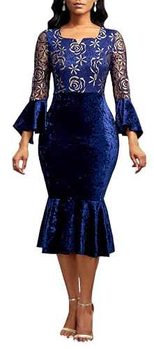 Image of Midi Lace Dress for Women Bodycon Dress Church Cocktail Party Clothes