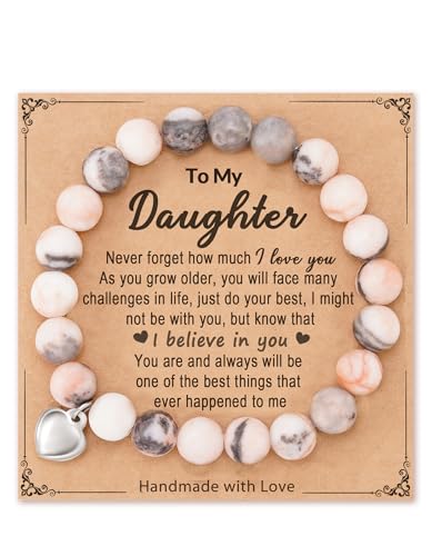 HGDEER Gifts for Daughter/Granddaughter/Niece/Daughter in Law/Son Valentines Day Gifts Natural Stone Sweet Heart Bracelet from Mom Dad Grandma Aunt