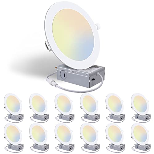 12 Pack 6 Inch 3Cct Ultra-Thin Led Recessed Ceiling Light With Junction Box, 3000K/4000K/5000K Selectable, 12W 110W Eqv, Dimmable 1100Lm High Brightness Led Downlight - Etl Certified #TOP9