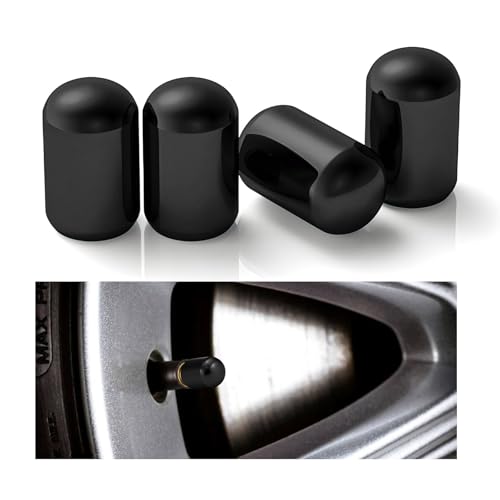 Xiqaler 4 PCS Car Tire Valve Stem Caps, Round Top Leakproof Tire Valve Stem Cover with O Rubber Ring, Corrosion-Resistant Aluminum Alloy Tyre Air Cap Replacement for Cars Trucks SUVs (Black)