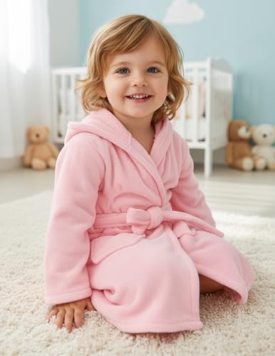 JiAmy Kinder Bademantel Flanell Tierkapuze mit Taschen | Weicher Fleece Bademantel für Mädchen