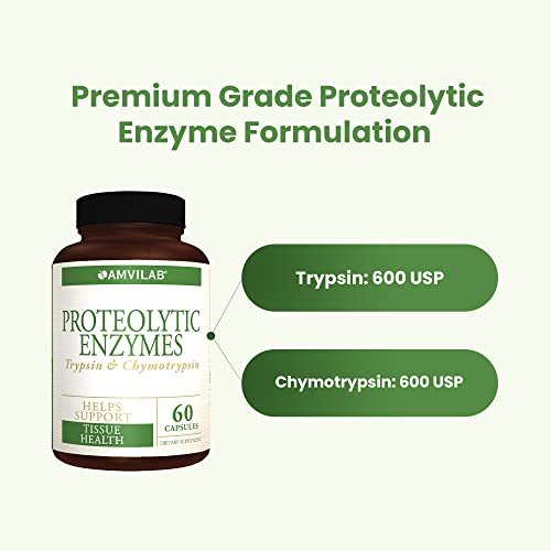 Amvilab Proteolytic Enzymes: Trypsin & Chymotrypsin, Proteolytic Enzymes Supplement, Supports Tissue Health, Reduces Edema & Inflammation Caused By Tissue Injury, Fast Recovery - 60 Capsules #TOP3
