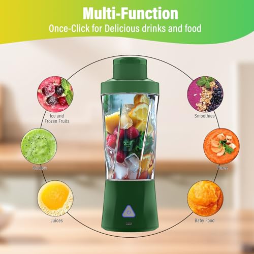 Image of Portable Blender, 360W Personal Blender for Shakes and Smoothies for Kitchen, 24 Oz BPA Free Traveling Juicer Cup and Lid with 6 Blades, Self Cleaning Portable Juicer for Kitchen /Travel /Gym, Green