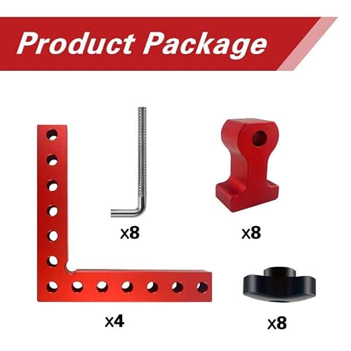 90 Degree Positioning Squares Right Angle Clamps 5.5" Aluminum Alloy Woodworking Carpenter Corner Clamping Tool For Picture Frame Box Cabinets Drawers (4 Pcs Red) #TOP2