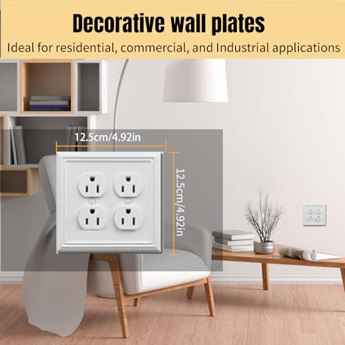 6 Pack metal outlet covers, Double Duplex outlet plate cover Modern Light Switch Covers decorative outlet covers electrical outlet cover plates for Kitchen Kitchen Bathroom(2 gang,white) by Hyner - Used condition - Image 2