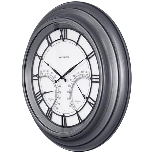Image of AcuRite 24 inch Illuminated LED Large Outdoor Decorative Clock with Thermometer and Hygrometer Combo (75026M), Pewter