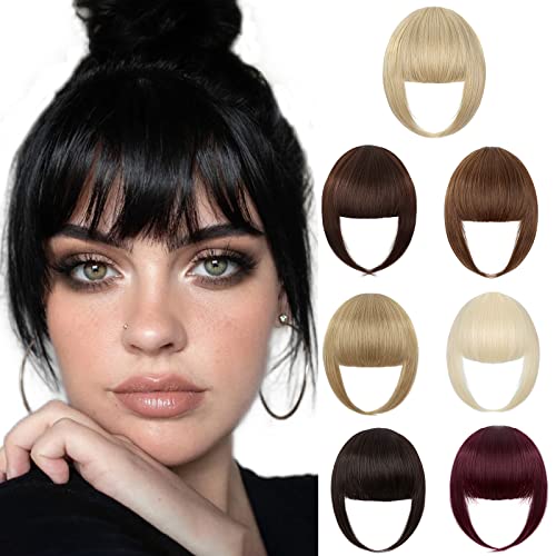 Leterly Bangs Hair Clip Extension Thick Clip in Fringe Straight Neat Bangs for Women Flat Bangs with Temples Hairpieces Dark Black
