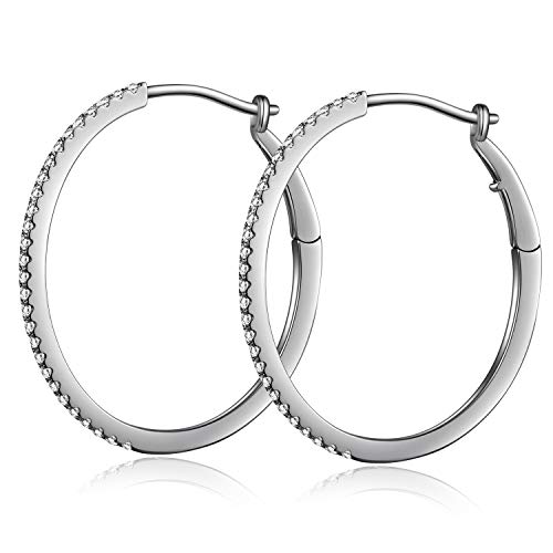 Large Hoop Earrings For Women Silver Sleeper Earrings Huggies Hoop Earrings Sterling Silver Hoop Earrings Clip On Oval Earrings Cubic Zirconia Hoop Earrings Cz Diamond Earrings For Women 28Mm #TOP7