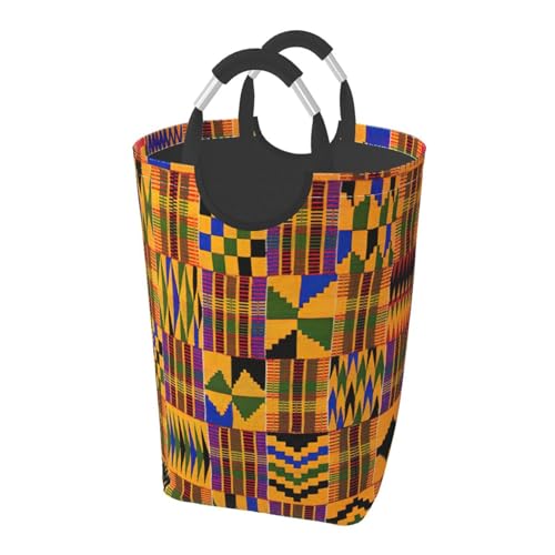 Cesta de ropa alta independiente con estampado africano, bolsa de lavandería plegable grande con asas de aluminio para dormitorio