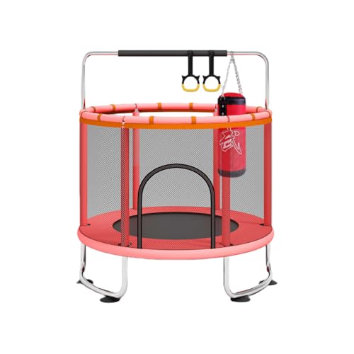 taefyiaszトランポリン 室内 子供用 【亜鉛メッキ鋼構造 静音設計 高弾力 耐荷重300KG 高さ調節可能】5 in 1 トランポリン サンドバッグ・ハンモック・鉄棒・バスケットボール・バスケットボールフープ付き 1?3人用 (直径1.4m円形鉄棒