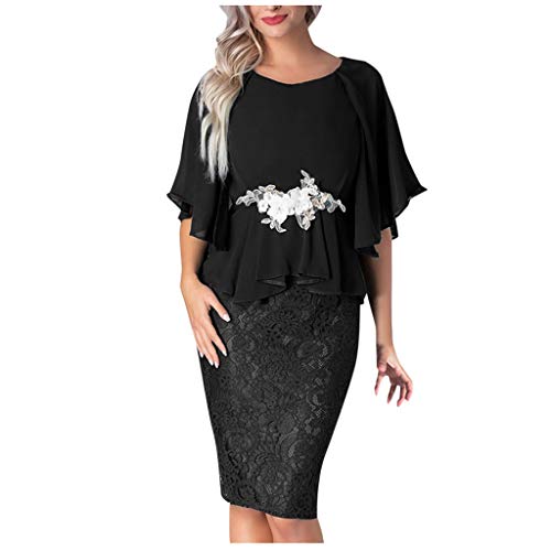 Preisvergleich Produktbild Hniunew Spitzen Etuikleid Damen Bodycon Elegant Glocke ÄRmel Spitzenkleid Faltenrock Chiffonrock Bequem Figurbetonte Knielang Kleider Sommer Rockabilly Hohe Taille Etuikleider Cocktailkleid