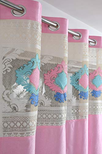 Image of LaVichitra Polyester Window Curtain with Designer Net (5ft, Pink) -2 Pieces