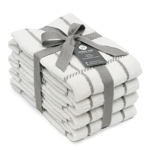 Mellow Buff 100% Cotton Terry Dish Towels, 4 Pack Checks, 16 X26 Inches, Super Soft And Absorbent Kitchen Towels, Perfect For Kitchen Cleaning And Dish Washing | Light Gray #TOP14