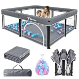 TOREVSIOR Foldable Baby Playpen with Mat, 50'×71' F oldable P laypen for Babies and Toddlers, Indoor & Outdoor Kids Safety Play Pen, Portable Play Yard, Foldable Baby Playpen with 50 Ocean Balls