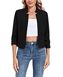 MINTLIMIT Women's Cropped Blazer Casual 3/4 Sleeve Stand Collar Blazers Open Front Work Office Cardigan Suit Jackets