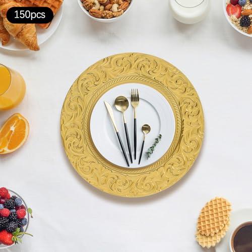 Set de 150 platos cargadores desechables redondos dorados miniatura 4