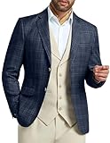 Suit Jacket for Men Two Buttons Blazer Business Stripes Plaid Casual Wedding Sport Coats Navy Blue Blazer Large