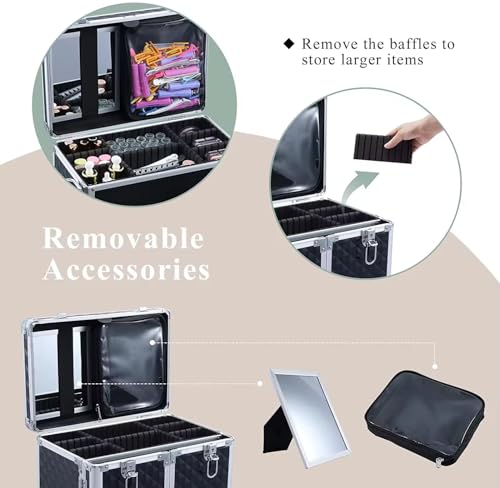 Image of Adson Multifunctional Professional Beauty Makeup Artist Rolling Cosmetic Aluminium Vanity Trolley Beauty Train case Makeup Cosmetic Trolley Hairstylist Travel Organizer (Silver with Design)