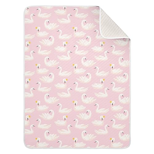 Image of Swaddle Blanket for Pink Cute Swan Animals Baby Receiving Blanket Muslin Baby Swaddles Soft Cotton Breathable Nursery Blankets for Unisex Boys and Girls 30x40 Inch