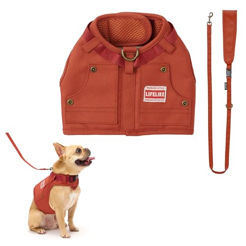 【LIFELIKE公式】ワークジャケットハーネス 犬 ハーネス リード付 小型犬 犬 春夏 春 夏用 夏 秋冬 冬用 秋 冬 胴輪 服 犬服 犬の服 おさんぽ お散歩 外出 おでかけ アウトドア ライフライク (キャロット, M)