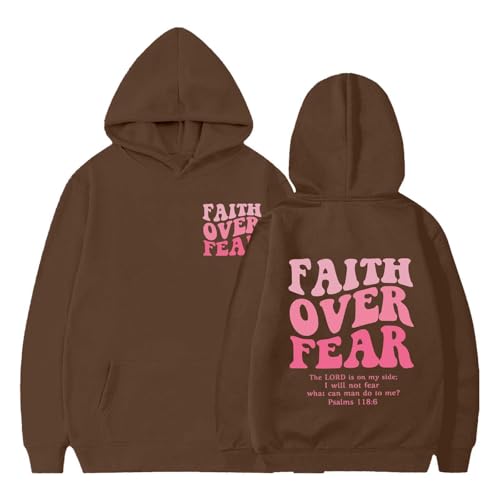 Faith Over Fear Hoodies for Teen Girls Trendy Y2K Cute Long Sleeve Letter Print Hooded Sweatshirts Pullover Tops