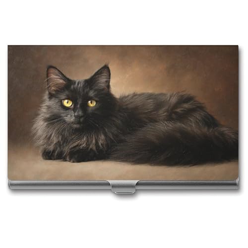 Black Cat with Yellow Eyes Vintage Business Card Holder Pocket Slim Portable Metal Business Card Case