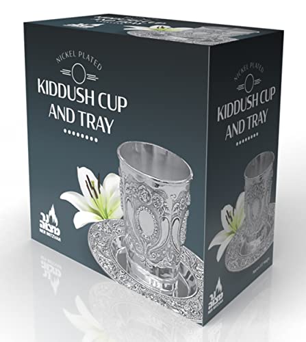 Ner Mitzvah Kiddush Cup And Tray - Premium Quality Nickel Plated Wine Cup - For Shabbat And Havdalah - Judaica Shabbos And Holiday Gift #TOP5